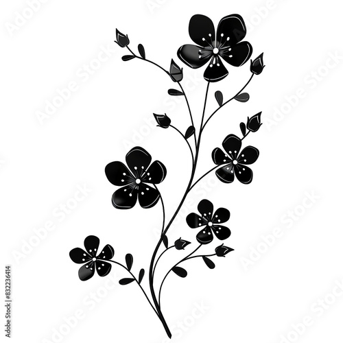 Black flower twig isolated on white background