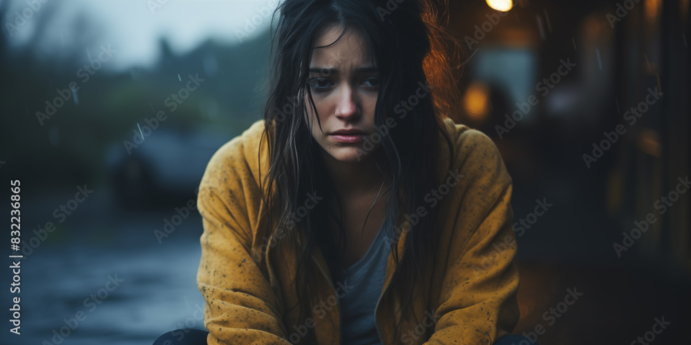 Portrait of an upset girl..homelessness,escape from home Portrait of an upset girl..homelessness,escape from home