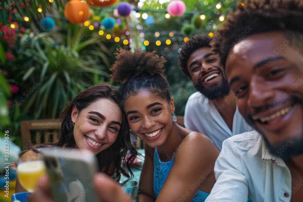 Friends, food, and selfie at outdoor table for holiday, Christmas, or Thanksgiving on social media. Happy brunch to young women, guys, or groups with photography or influencer profile image. Friends, food, and selfie at outdoor table for holiday, Christmas, or Thanksgiving on social media. Happy brunch to young women, guys, or groups with photography or influencer profile image.