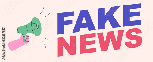 Fake news hand holding megaphone for poster, social media post, banner vector 10 eps