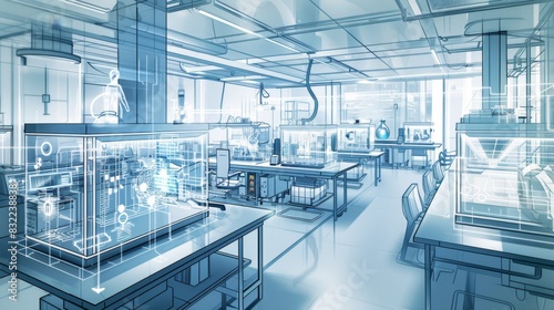 Futuristic Laboratory Interior with Advanced Digital Interface