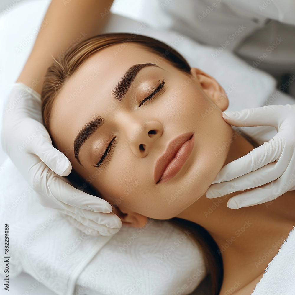 A beautiful woman in her late thirties having a facial aesthetic treatment