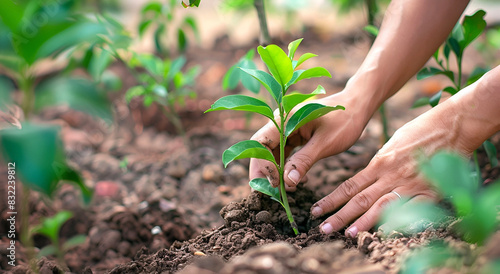 Hands nurturing growth of young plant