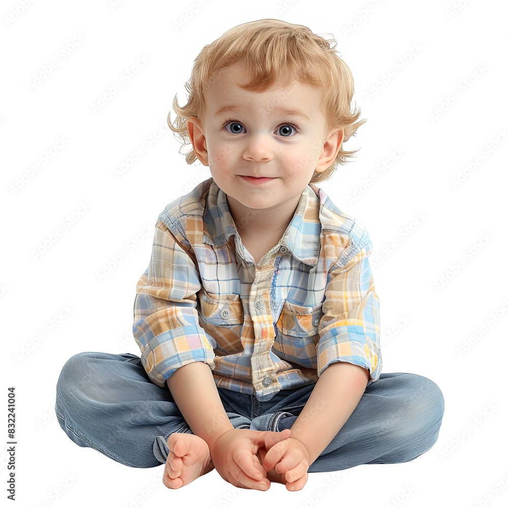Child sitting on the floor isolated on white background Child sitting on the floor isolated on white background