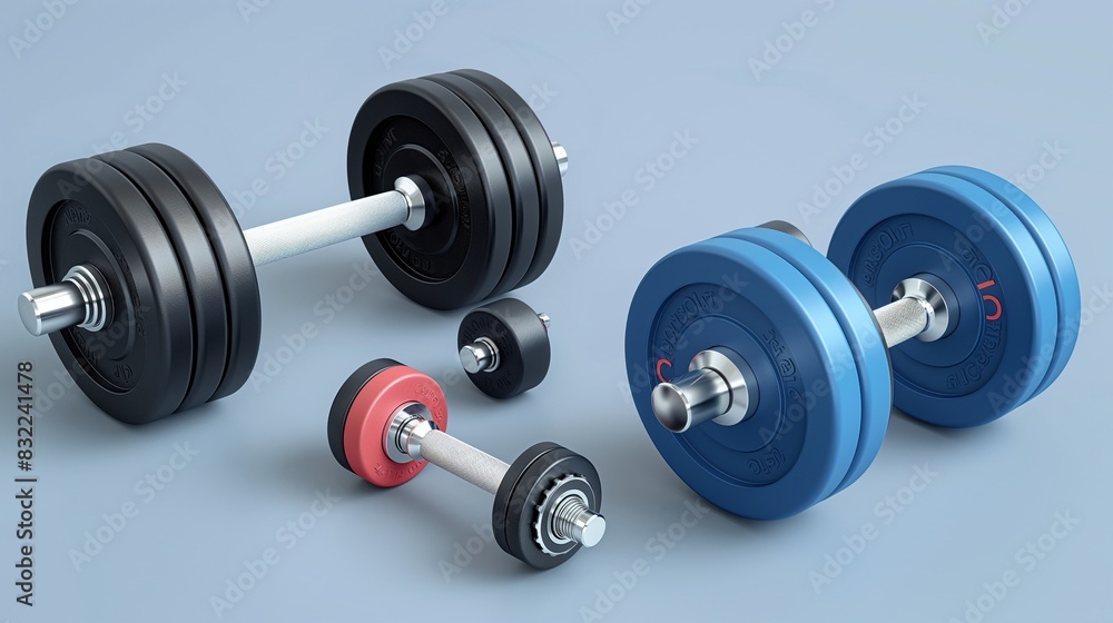 A fitness tracking wristband tailored for weightlifters, displayed next to a set of smart weights that record lifting statistics and technique corrections. A fitness tracking wristband tailored for weightlifters, displayed next to a set of smart weights that record lifting statistics and technique corrections.