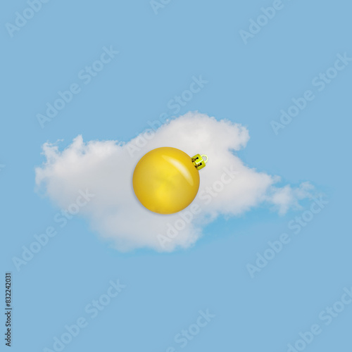 Egg made of golden Christmas bauble decoration and cloud. Flat l