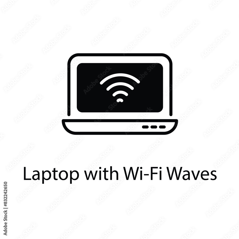 Laptop with Wi-Fi Waves vector icon Laptop with Wi-Fi Waves vector icon