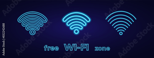 Vector set of signal wifi signs neon effect. Fully vector effect without raster effects