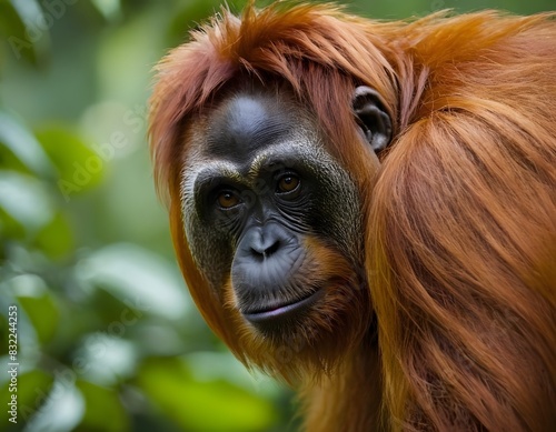 The Sumatran Orangutan is a critically endangered great ape species native to the rainforests of Sumatra.  © lipika