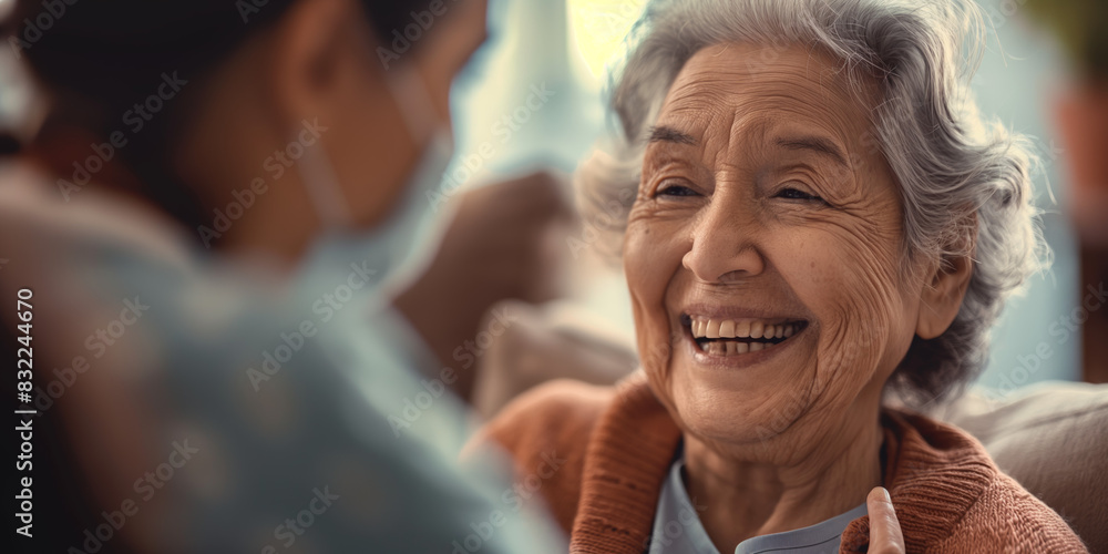 Tender moment between a grandmother and grandchild, suggesting family, care, and generations connecting Tender moment between a grandmother and grandchild, suggesting family, care, and generations connecting
