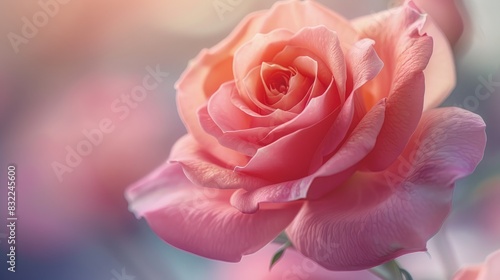 Beautiful close up of a sweet pink rose in a natural warm shade