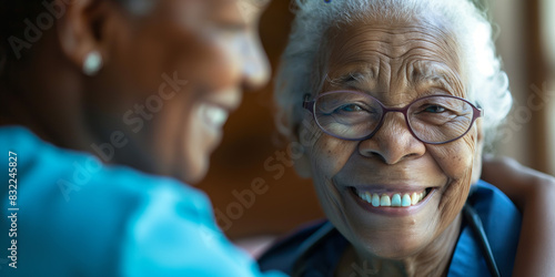 A close-up of an elderly woman laughing joyfully, encapsulating happiness and vitality in later life photo