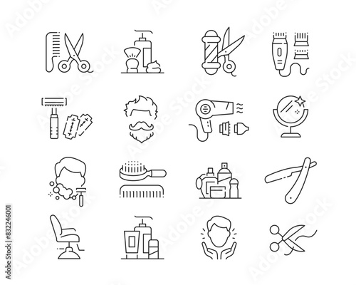 Male Grooming Icon collection containing 16 editable stroke icons. Perfect for logos, stats and infographics. Edit the thickness of the line in Adobe Illustrator (or any vector capable app).