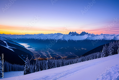 Stunning winter panorama in Tonale ski resort. View of Italian Alps from Adamelo Glacier, Italia, Europe photo