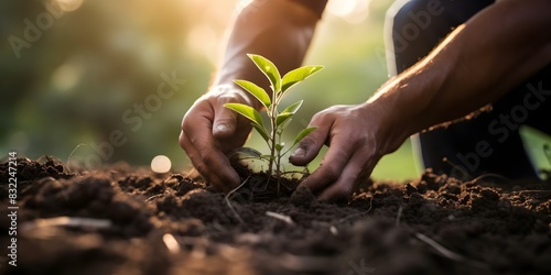 Entrepreneur planting seedling symbolizing startup growth potential. Concept Entrepreneurship, Startup Growth, Planting Seedling, Business Potential, Innovation