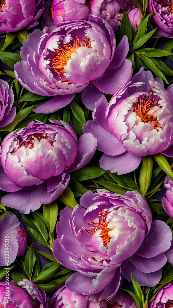 Bright Violet Peonies pattern in vertical design 9:19 for wallpaper. Bright Violet Peonies pattern in vertical design 9:19 for wallpaper.