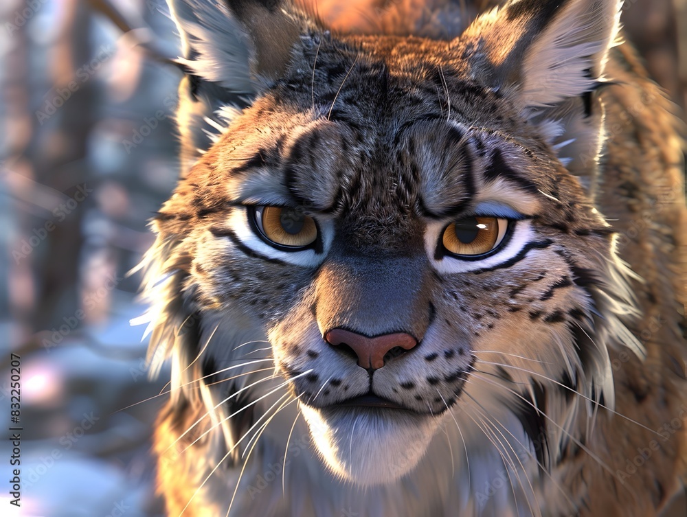 Obraz premium Intense Gaze of a Lynx in its Snowy Forest Habitat