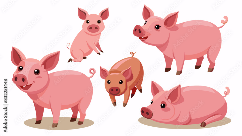 Set Of Pig In Different Pose, Collection Of Pig, Pig Set Set Of Pig In Different Pose, Collection Of Pig, Pig Set