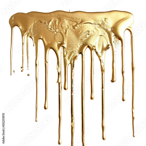Melted gold dripping on white background