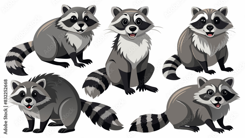 Set Of Raccoon In Different Pose, Collection Of Raccoon, Raccoon Set