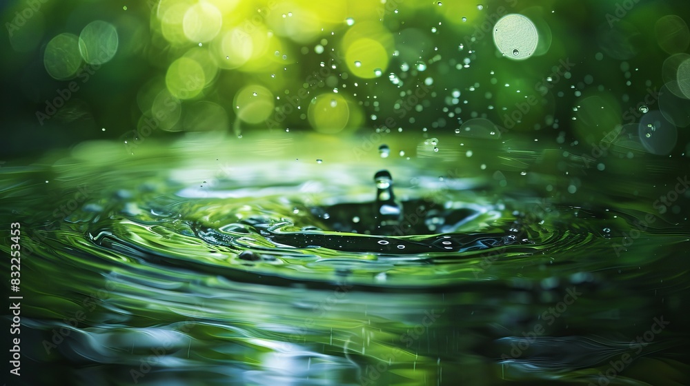 Water Droplets and Waves with Green Reflection – Nature and Serenity Concept Water Droplets and Waves with Green Reflection – Nature and Serenity Concept