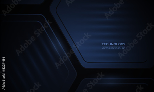 Dark blue 3d hexagon abstract technology background. Dark three-dimensional honeycomb shapes. Vector illustration