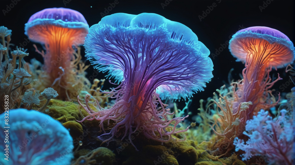Obraz premium Bioluminescent Organisms: Potential for Bioimaging and Environmental Monitoring, Generative AI