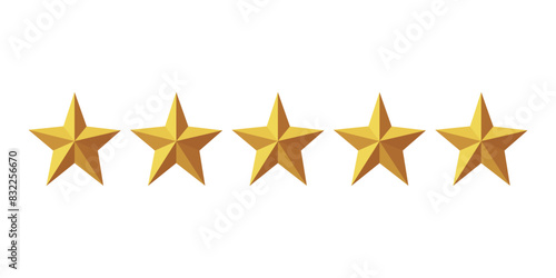 Five gold star rating badge. Five star rating for products and services. Vector illustration. Premium quality. Isolated on white background