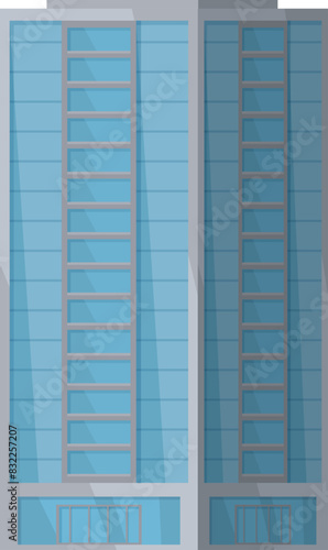 Simplistic vector design of a contemporary office skyscraper with blue tinted glass windows