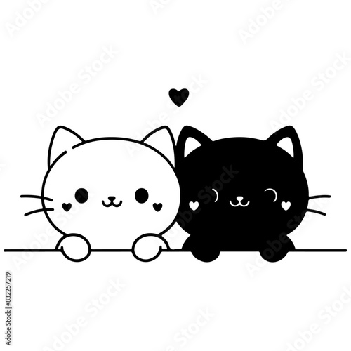 Peeking and Twin Cats Vector Illustration - Perfect for Cat Lovers and Couple Themed Designs