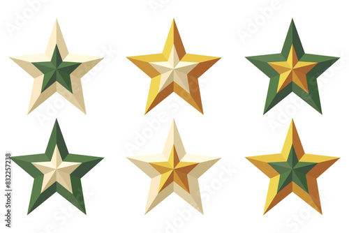 Vector icons of stars . Gold  pearls  green color. Two-color Vector Illustration. 3d star icons with shadow on isolated background