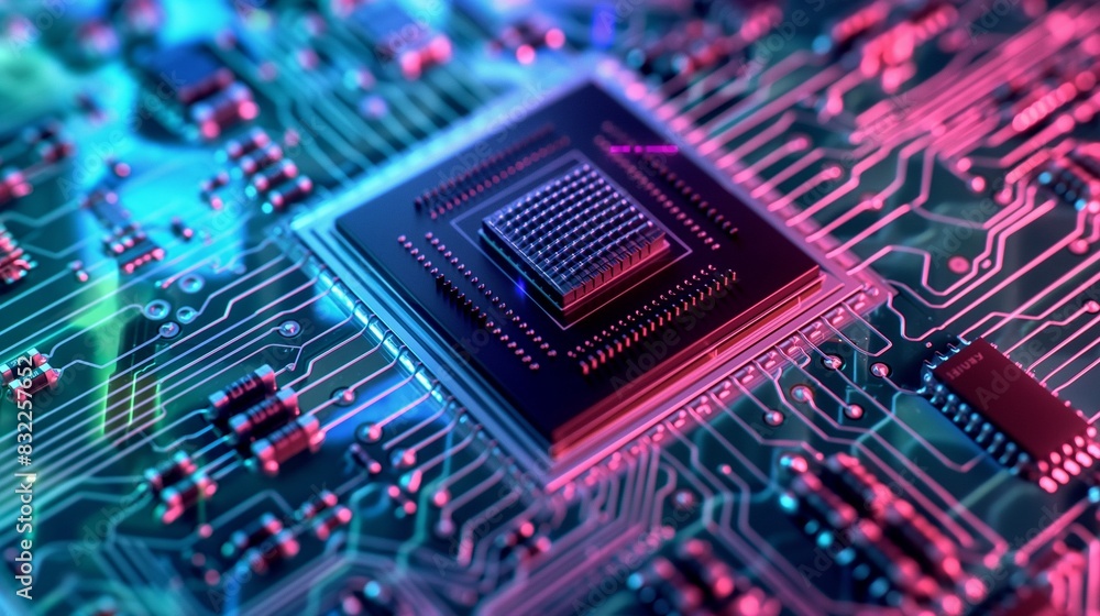 A microscopic view of nanoscale circuits on a silicon chip, showcasing advanced electronics that enhance computational speed and energy efficiency. A microscopic view of nanoscale circuits on a silicon chip, showcasing advanced electronics that enhance computational speed and energy efficiency.