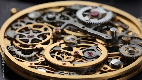 Describe a complex clockwork mechanism  focusing on the gears  springs  and the precise movements that keep it running.