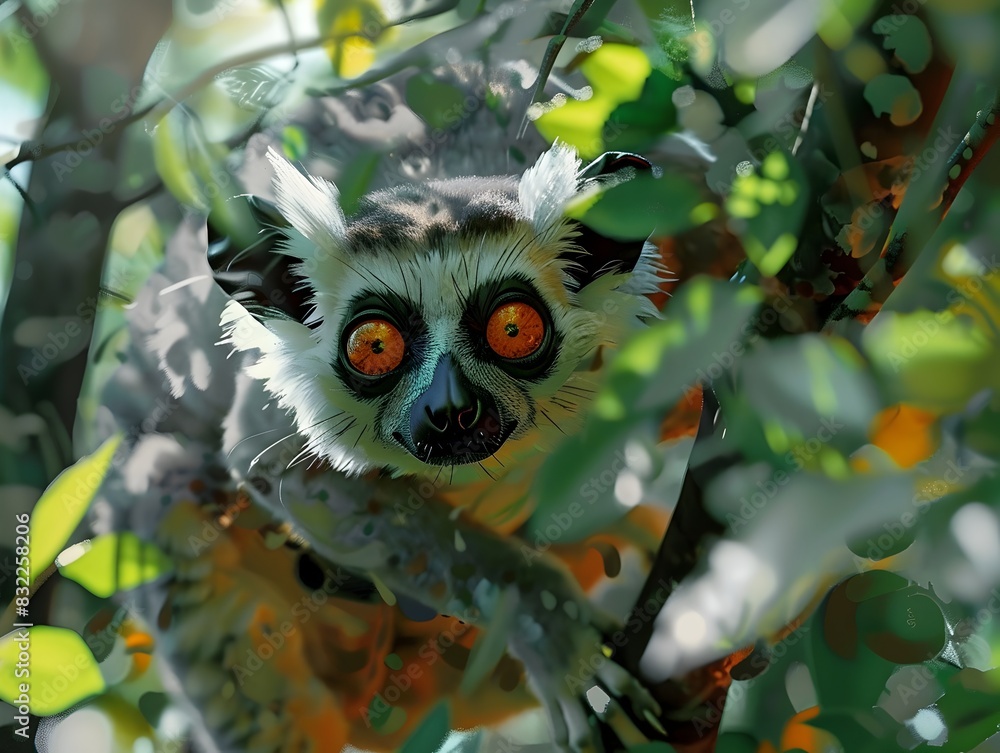 Captivating Gaze of a Curious Lemur in the Lush Madagascan Wilderness Captivating Gaze of a Curious Lemur in the Lush Madagascan Wilderness