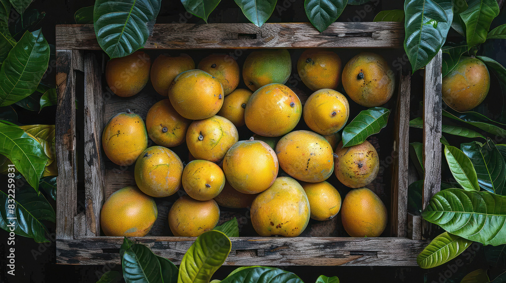 fresh mangoes fruit in wooden basket fresh mangoes fruit in wooden basket