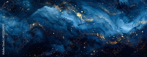 Abstract wallpaper capturing the essence of a starry night sky, with deep indigo and black watercolor washes © neirfy