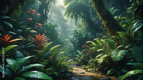 Enchanted Jungle: Immersed in the Richness of the Dense Rainforest, Generative AI