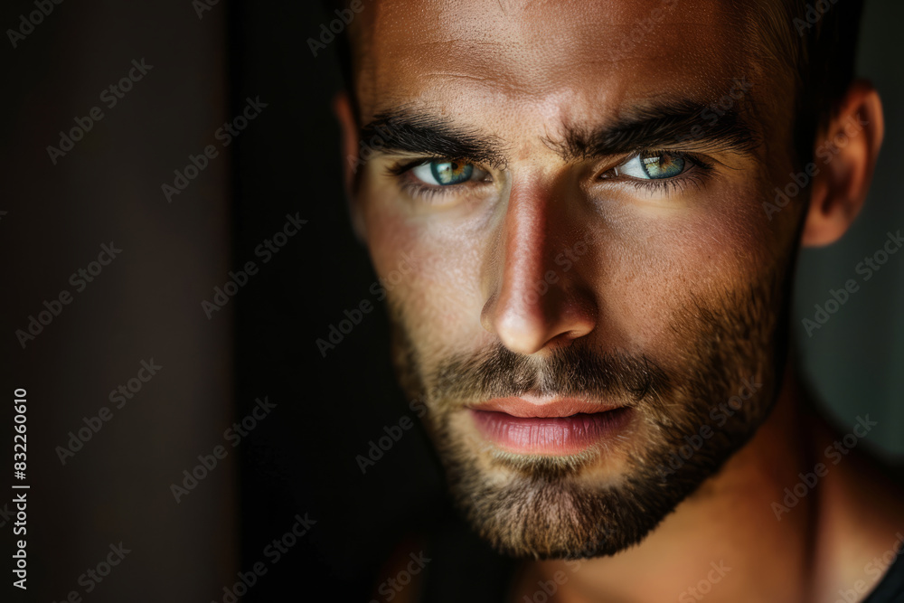 Close-up portrait of handsome man with intense blue eyes Close-up portrait of handsome man with intense blue eyes
