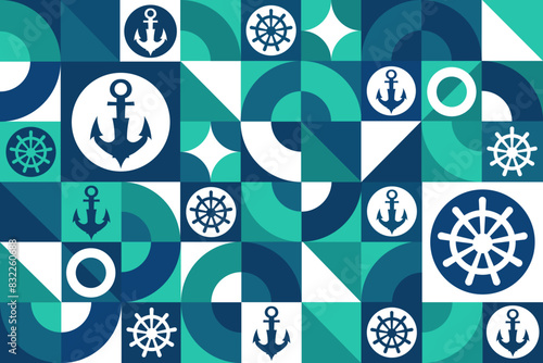 Day of the Seafarer. June 25. Seamless geometric pattern. Template for background, banner, card, poster. Vector EPS10 illustration.