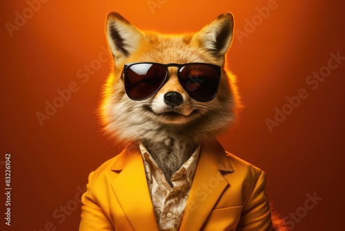 Funny fashion fox wearing sunglasses.