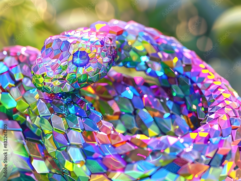Captivating Iridescent Snake Abstract with Prismatic Digital Scales and Shimmering Gradient Textures