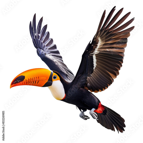 Toucan in flight isolated on white background