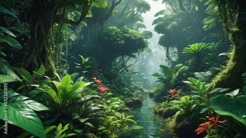Green Oasis  Diving into the Depths of the Dense Rainforest s Greenery  Generative AI