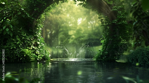 Garden Gateway with Enchanted Fountain and Sparkling Waters.