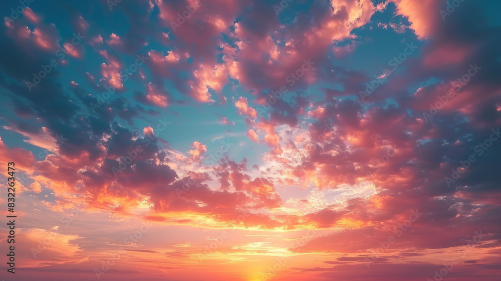 Beautiful sunset sky with vibrant clouds in the evening Beautiful sunset sky with vibrant clouds in the evening