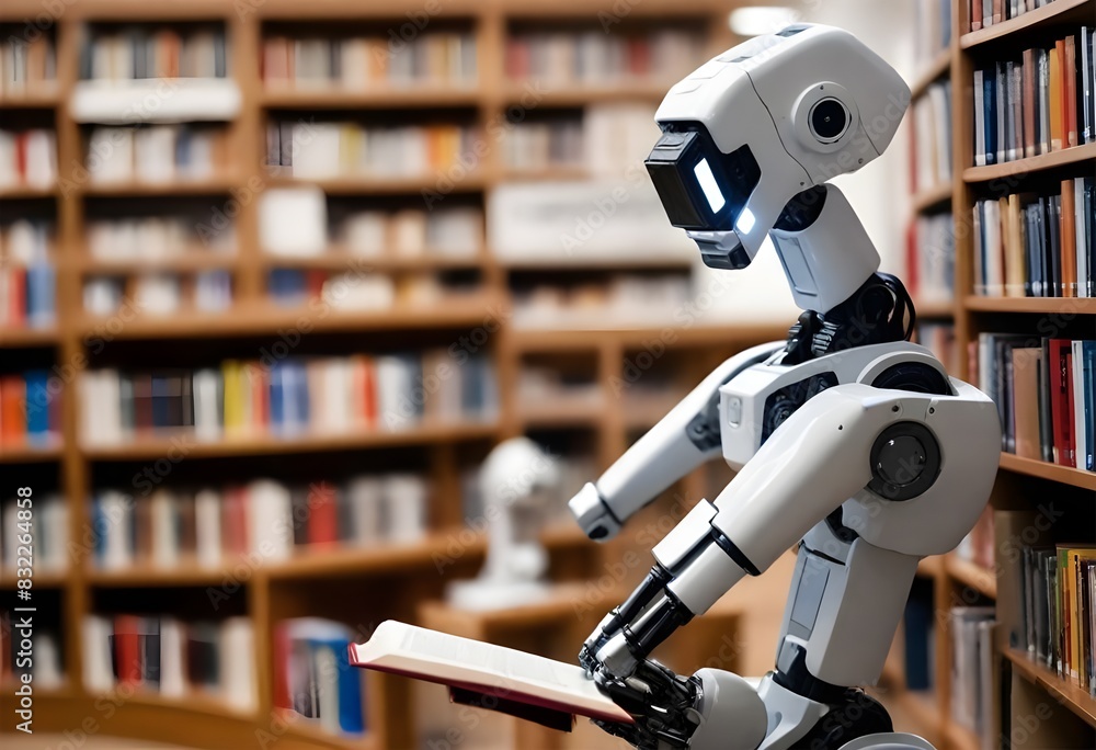 a robot is reading at library a robot is reading at library