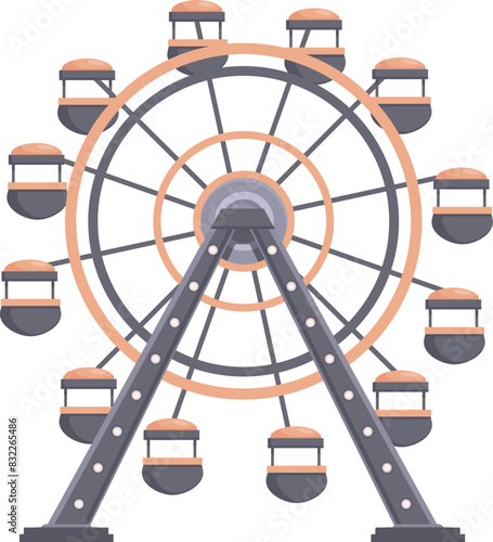 Colorful cartoon ferris wheel illustration in vector graphic design for amusement park fun and entertainment ride at a carnival or fair attraction