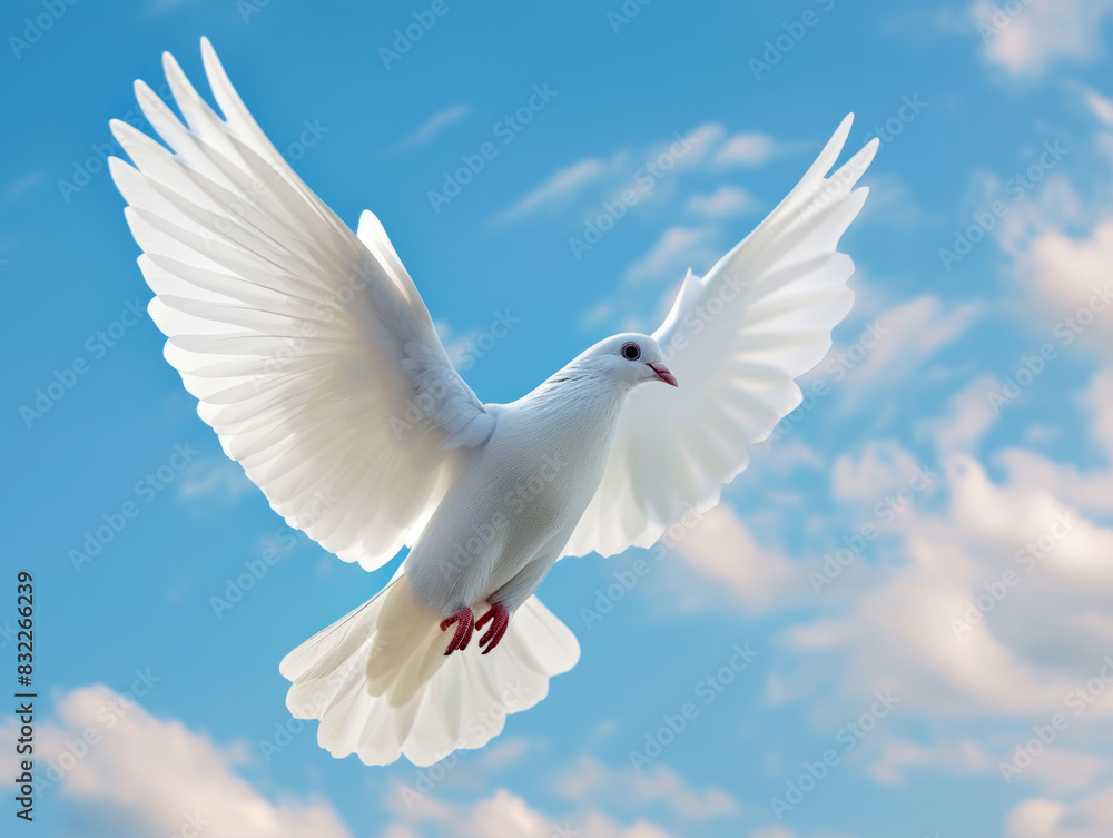 Fototapeta premium A free flying white Pigeon