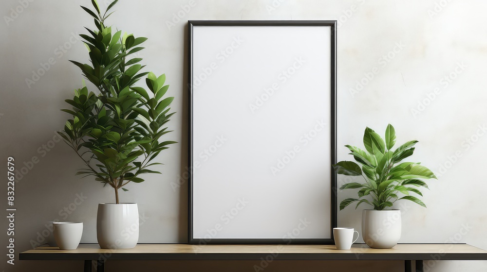 Blank picture frame mockup in modern living room Blank picture frame mockup in modern living room