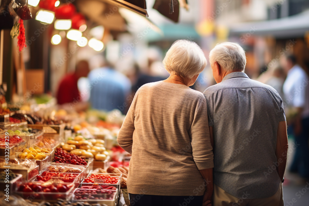 Beautiful happy senior couple married people walk together generative AI concept Beautiful happy senior couple married people walk together generative AI concept